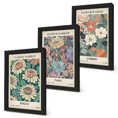 3-piece wall art set flower prints featuring Tokyo Paris and London