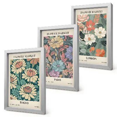 3-piece wall art set flower prints featuring Tokyo Paris and London