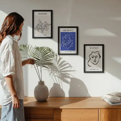 Henri Matisse Style Abstract Modern Triptych Posters framed wall art set