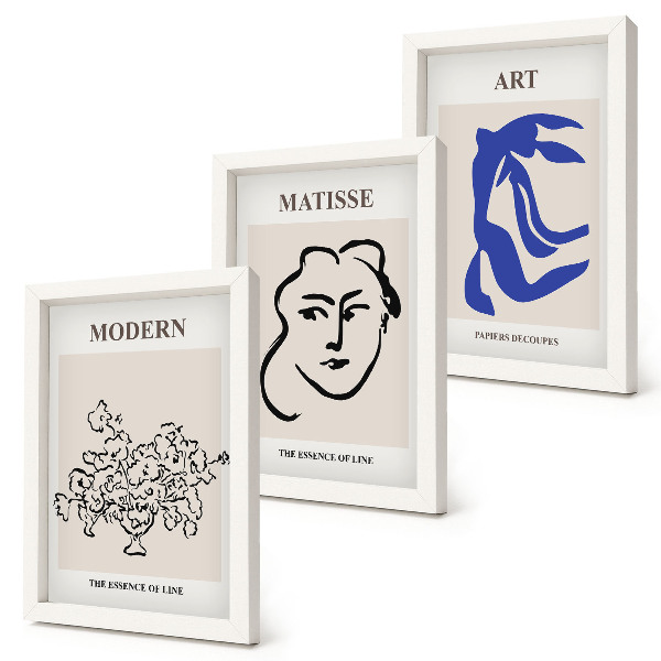 Framed triptych Abstract posters in the minimalist style of Henri Matisse