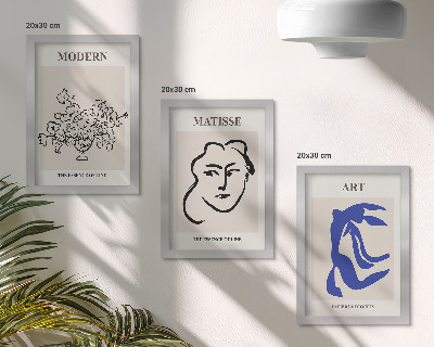 Framed triptych Abstract posters in the minimalist style of Henri Matisse