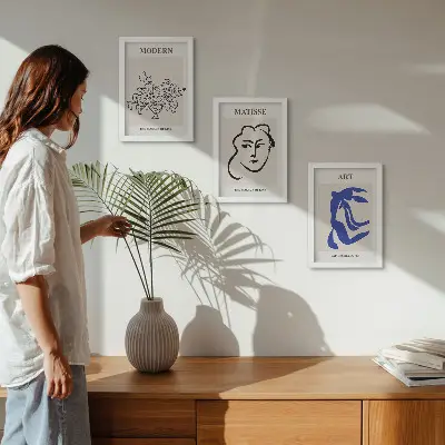 Henri Matisse minimalist abstract art triptych framed poster set
