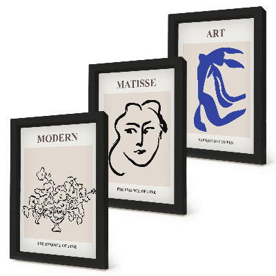 Framed triptych Abstract posters in the minimalist style of Henri Matisse
