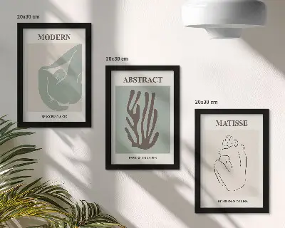 Photo frame wall with stylish abstract paintings by Henri Matisse