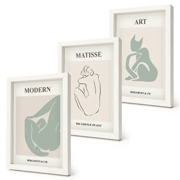 Abstract figures in pastel shades by Henri Matisse framed triptych
