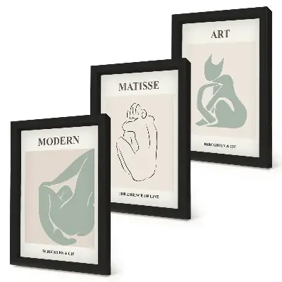 Abstract figures in pastel shades by Henri Matisse framed triptych