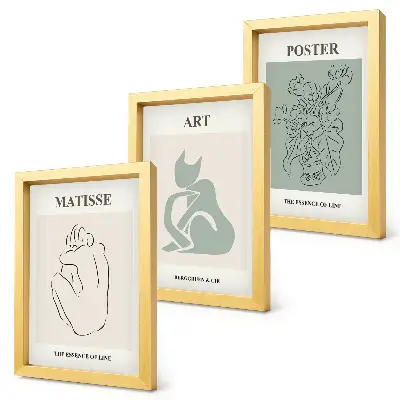 Photo frame wall with Henri Matisse posters in shades of beige and green