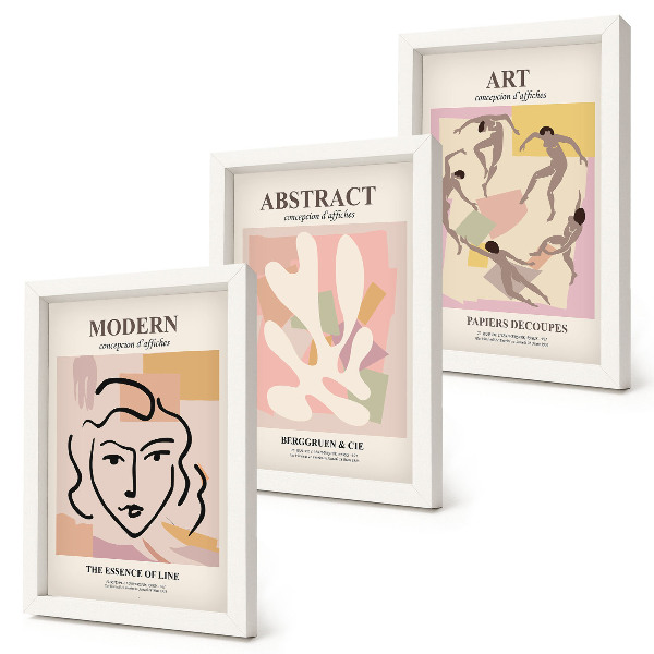 Framed triptych Stylish portraits and abstract forms in pastel colors