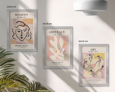 Framed triptych Stylish portraits and abstract forms in pastel colors