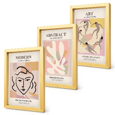 Framed triptych Stylish portraits and abstract forms in pastel colors