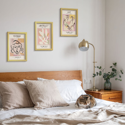 Framed triptych Stylish portraits and abstract forms in pastel colors