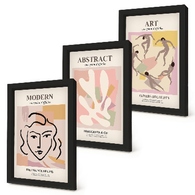 Framed triptych Stylish portraits and abstract forms in pastel colors
