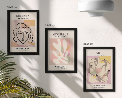 Framed triptych Stylish portraits and abstract forms in pastel colors