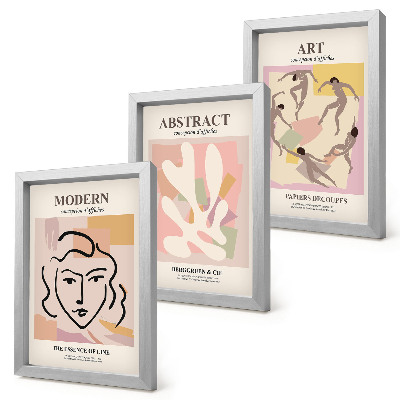 Framed triptych Stylish portraits and abstract forms in pastel colors