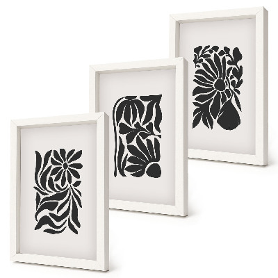 3-piece wall art set Abstract plant patterns in shades of black