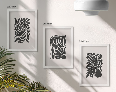 3-piece wall art set Abstract plant patterns in shades of black