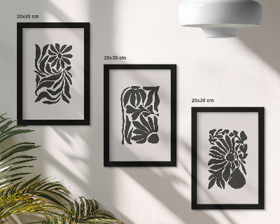 3-piece wall art set Abstract plant patterns in shades of black