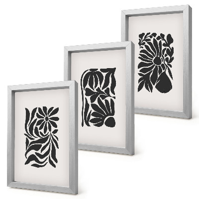 3-piece wall art set Abstract plant patterns in shades of black