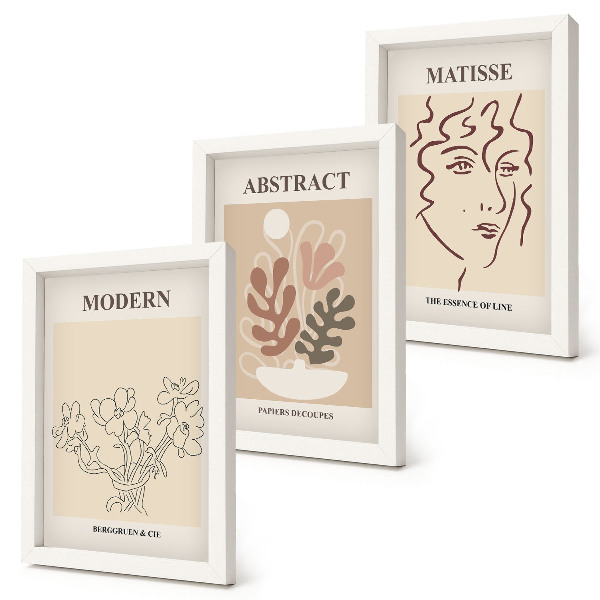 Framed triptych Plant motifs and lines in a modern style