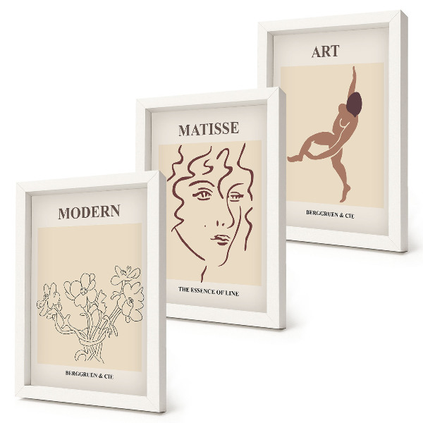 Framed triptych Stylish graphics with flowers, faces, and human figures