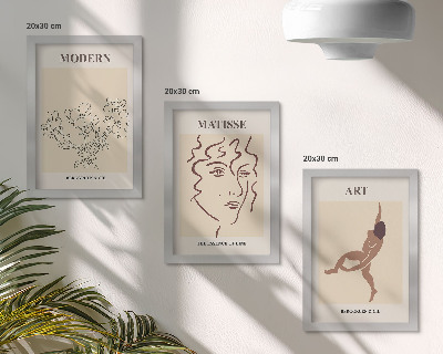 Framed triptych Stylish graphics with flowers, faces, and human figures