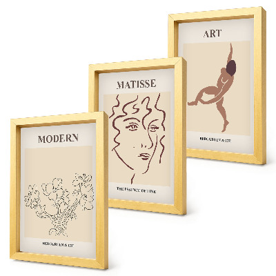 Framed triptych Stylish graphics with flowers, faces, and human figures