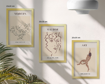 Framed triptych Stylish graphics with flowers, faces, and human figures