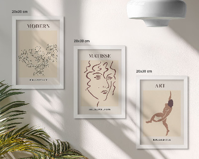 Framed triptych Stylish graphics with flowers, faces, and human figures