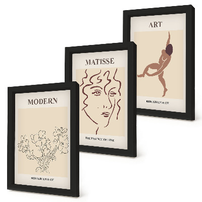 Framed triptych Stylish graphics with flowers, faces, and human figures