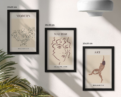 Framed triptych Stylish graphics with flowers, faces, and human figures