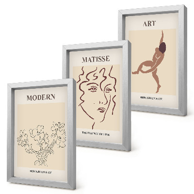 Framed triptych Stylish graphics with flowers, faces, and human figures