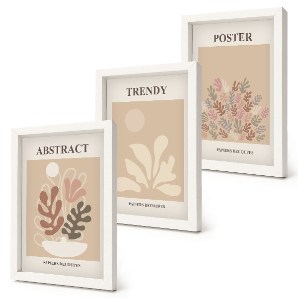 3-piece wall art set Plant motifs in shades of beige and brown posters