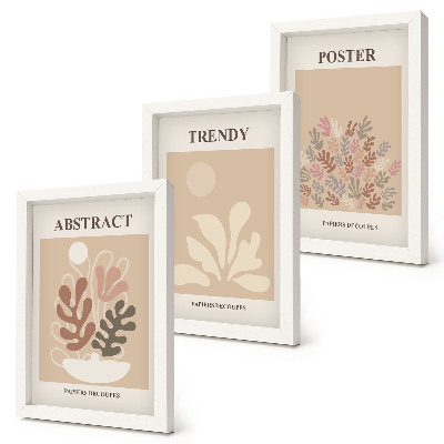 3-piece wall art set Plant motifs in shades of beige and brown posters