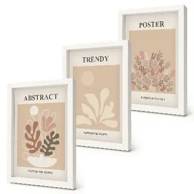 3-piece wall art set with plant motifs in shades of beige and brown