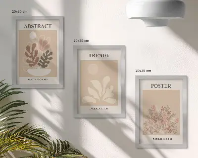 3-piece wall art set with plant motifs in shades of beige and brown