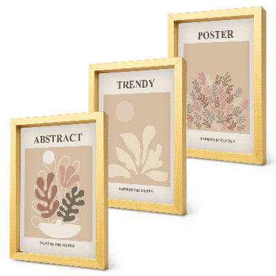 3-piece wall art set Plant motifs in shades of beige and brown posters