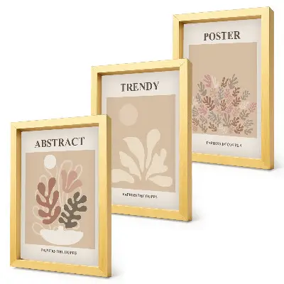 3-piece wall art set with plant motifs in shades of beige and brown