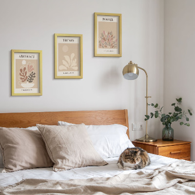 3-piece wall art set Plant motifs in shades of beige and brown posters