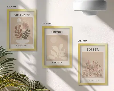 3-piece wall art set with plant motifs in shades of beige and brown
