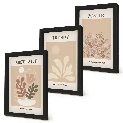 3-piece wall art set with plant motifs in shades of beige and brown