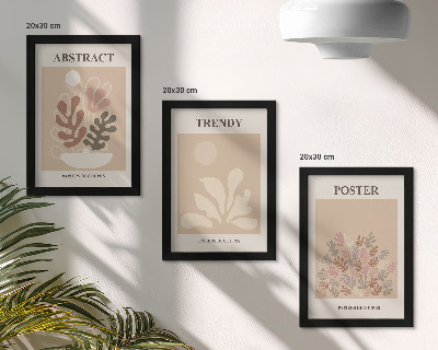 3-piece wall art set Plant motifs in shades of beige and brown posters