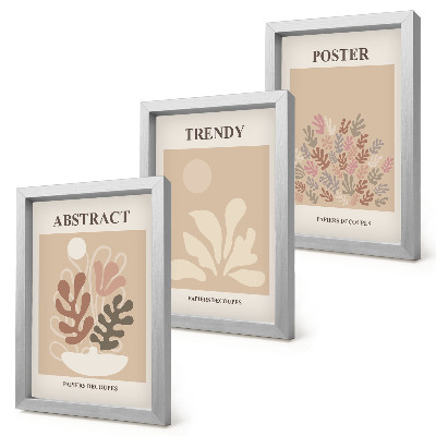 3-piece wall art set Plant motifs in shades of beige and brown posters