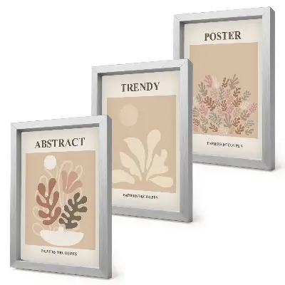 3-piece wall art set with plant motifs in shades of beige and brown