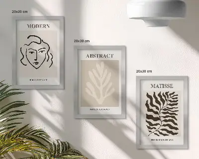 3-piece wall art set Henri Matisse face and leaves illustrations