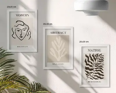 3-piece wall art set Henri Matisse face and leaves illustrations