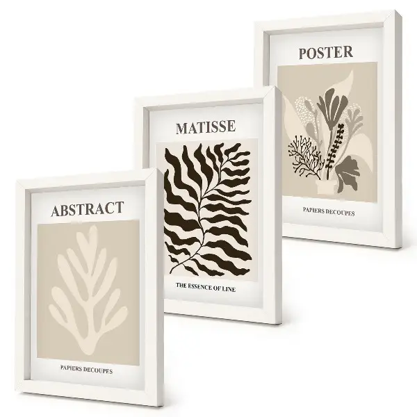 Photo frame wall with plant patterns in shades of beige and brown