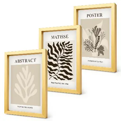 Photo frame wall with plant patterns in shades of beige and brown