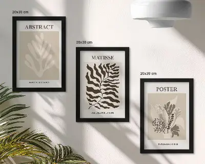 Photo frame wall with plant patterns in shades of beige and brown