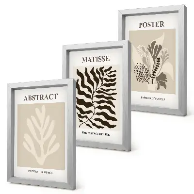 Photo frame wall with plant patterns in shades of beige and brown
