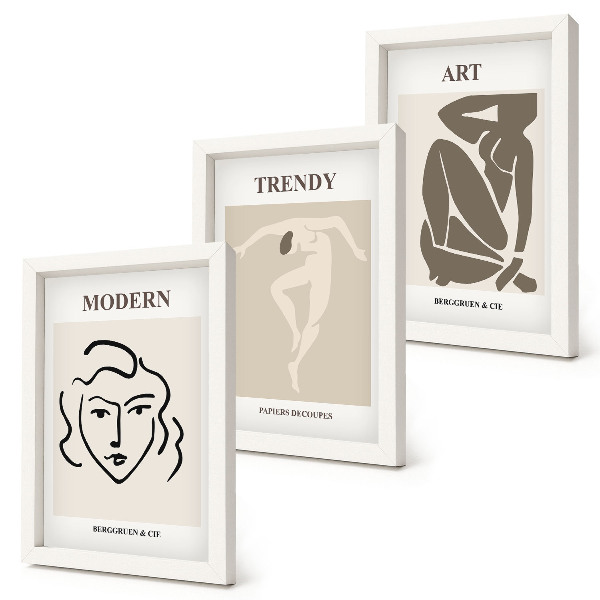 Framed triptych Abstract portraits in muted colors